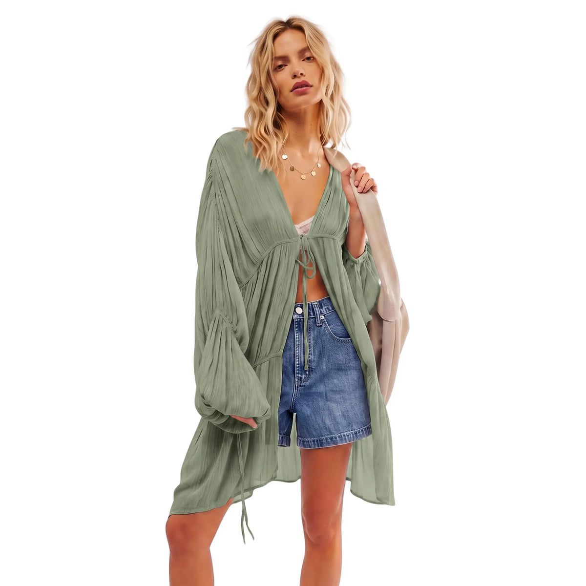 Flowy Boho Cardigan Tie-Front Duster Top