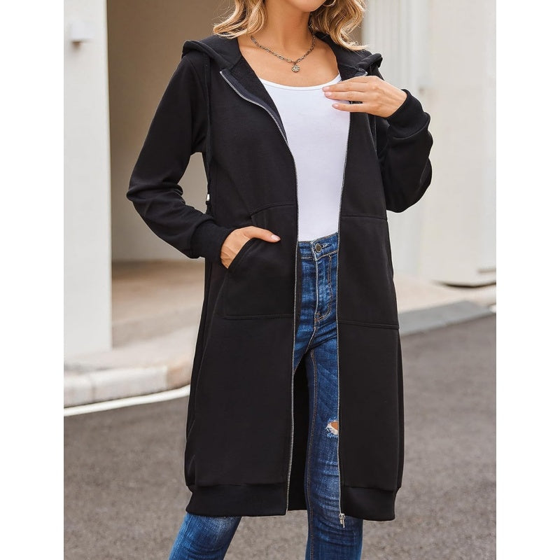 Women's Casual Zip Up Fleece Hoodie Tunic Jacket