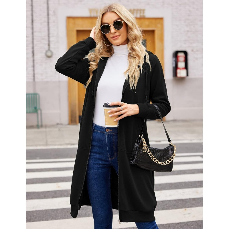 Women's Casual Zip Up Fleece Hoodie Tunic Jacket