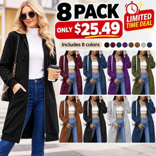 Women's Casual Zip Up Fleece Hoodie Tunic Jacket