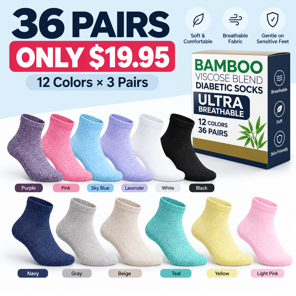 Women's Bamboo Diabetic Crew Socks