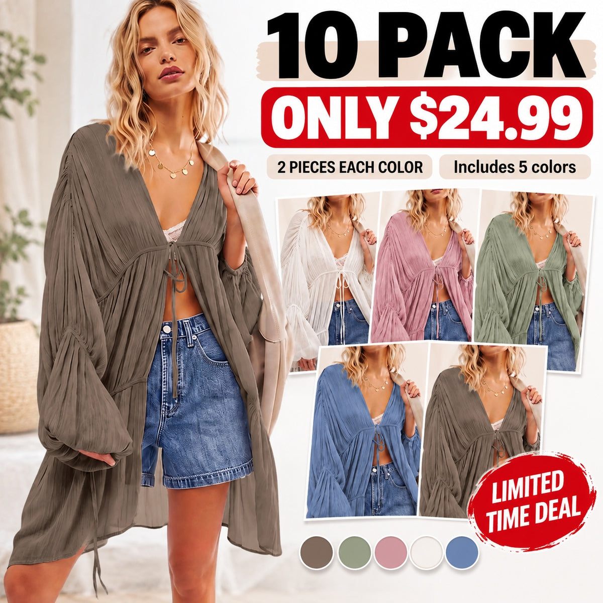 Flowy Boho Cardigan Tie-Front Duster Top