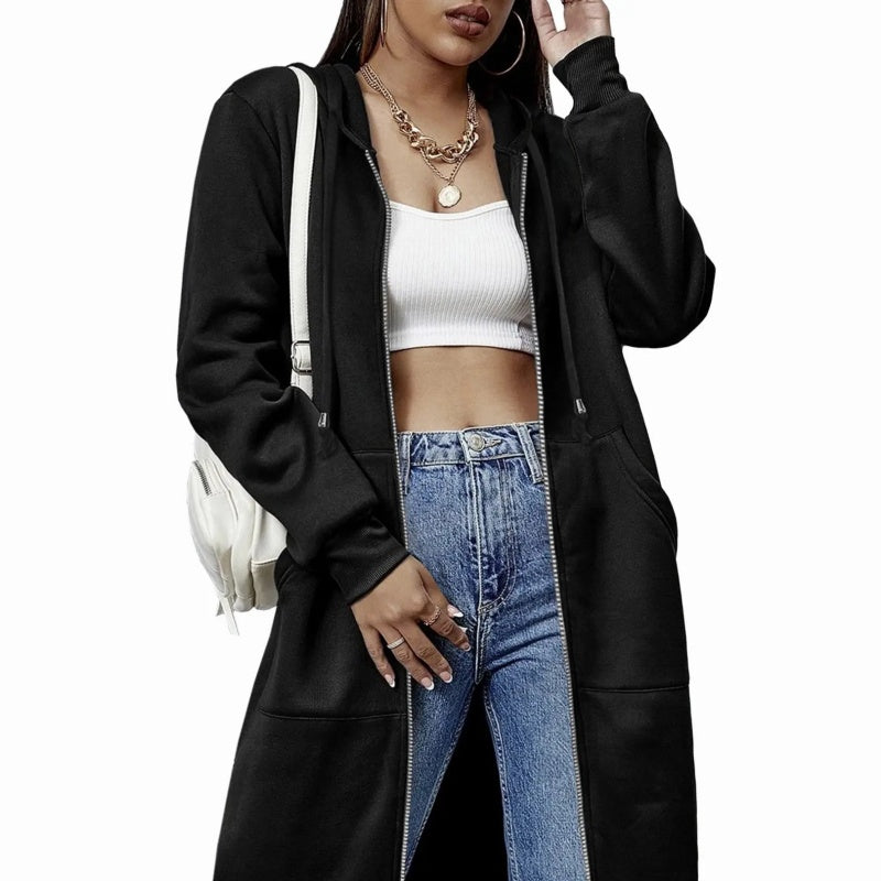 Women's Casual Zip Up Fleece Hoodie Tunic Jacket