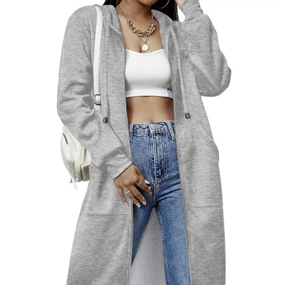 Women's Casual Zip Up Fleece Hoodie Tunic Jacket