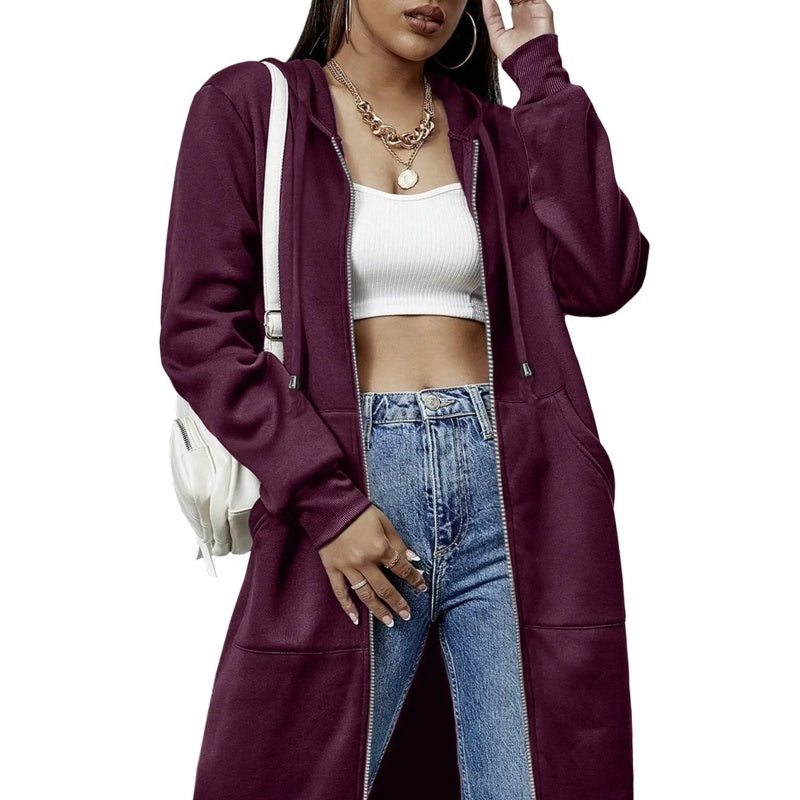Women's Casual Zip Up Fleece Hoodie Tunic Jacket
