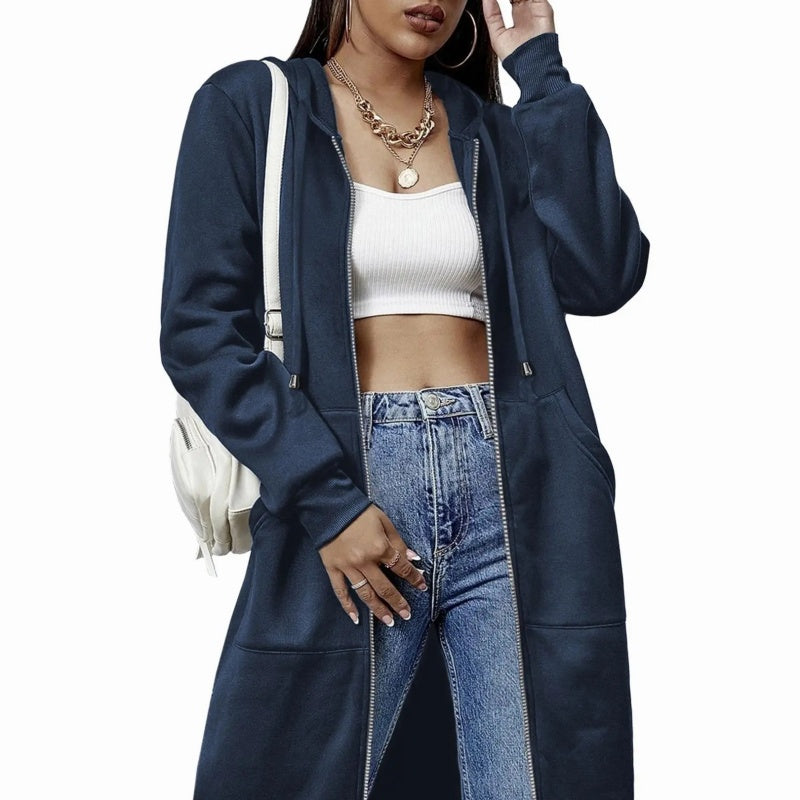 Women's Casual Zip Up Fleece Hoodie Tunic Jacket
