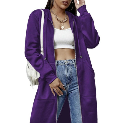 Women's Casual Zip Up Fleece Hoodie Tunic Jacket