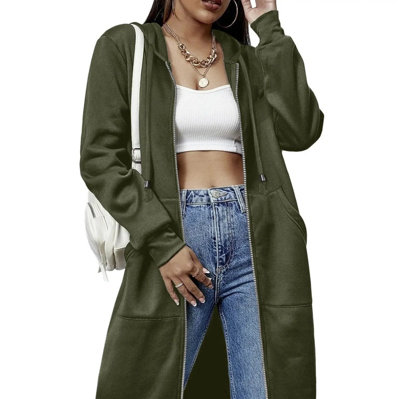 Women's Casual Zip Up Fleece Hoodie Tunic Jacket
