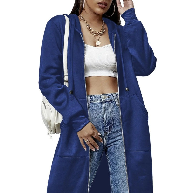 Women's Casual Zip Up Fleece Hoodie Tunic Jacket