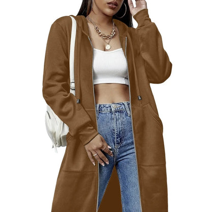 Women's Casual Zip Up Fleece Hoodie Tunic Jacket